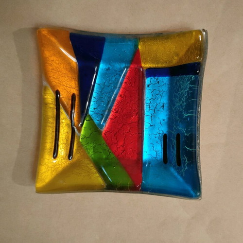 Glass ashtrays used, set of 2, colored 7.5 × 7.5 cm
