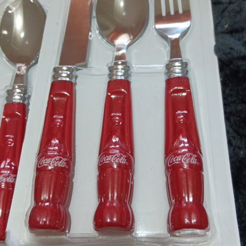 Cutlery set new, 18 pieces with Coca-Cola handles