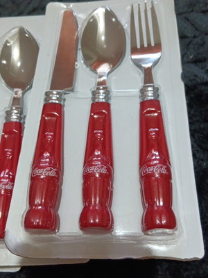 Cutlery set new, 18 pieces with Coca-Cola handles
