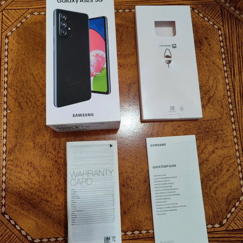Samsung A52S 5G box used with warranty card and quick start guide