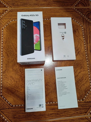 Samsung A52S 5G box used with warranty card and quick start guide