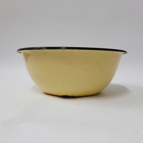 USSR enamel bowl used, yellow and white, French Country style, 20.5 cm