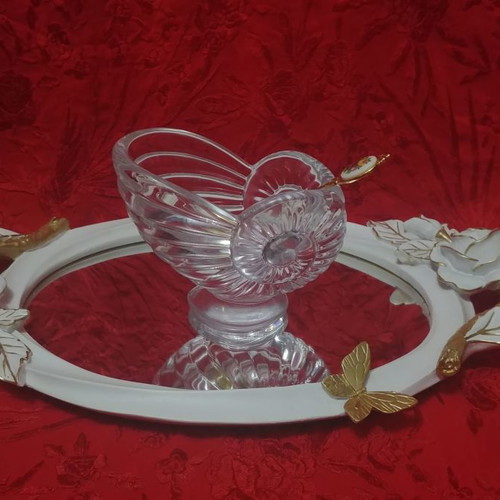 Art Nouveau Vannes le Chatel Nautilus Shell Crystal Candy Dish
