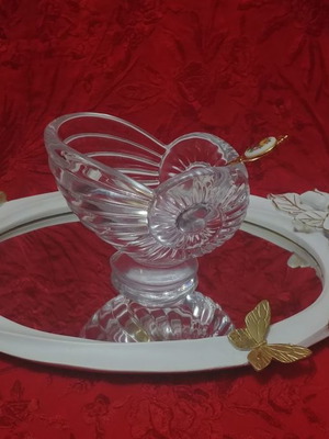 Art Nouveau Vannes le Chatel Nautilus Shell Crystal Candy Dish