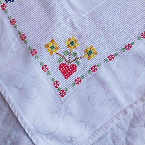 Vintage Austrian tablecloth like new, white with colorful embroidery