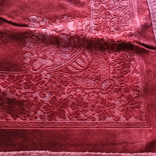 Vintage velvet narrow rectangular tablecloth, burgundy, embossed corners
