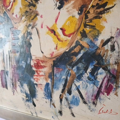 Oil painting used on canvas 58x59 cm with frame