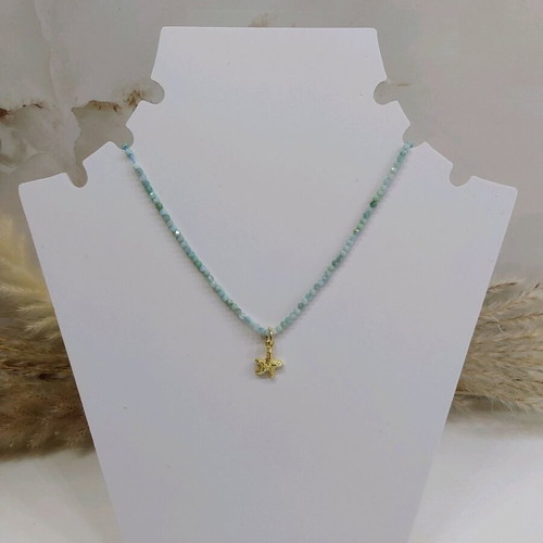 Necklace with gold-plated 925 silver and amazonite semi-precious stones new