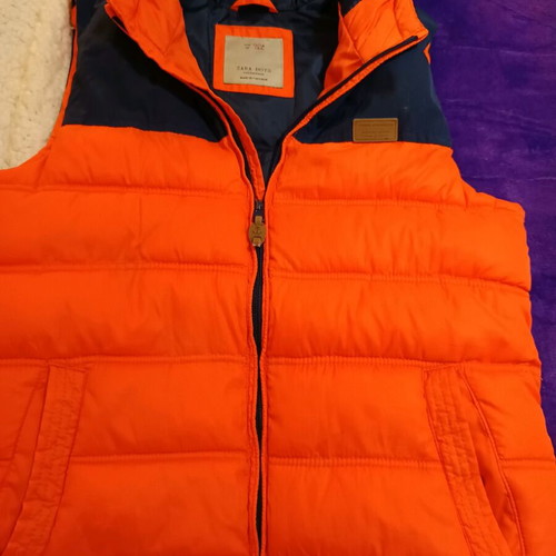 Zara kids hooded vest jacket new, size 164 cm, blue and orange