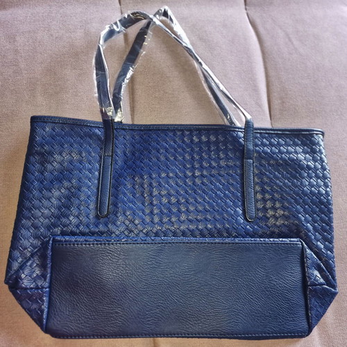Shopper bag blue with woven design new
