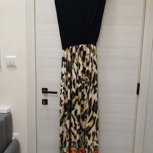 Le Vertige black printed maxi strapless dress like new