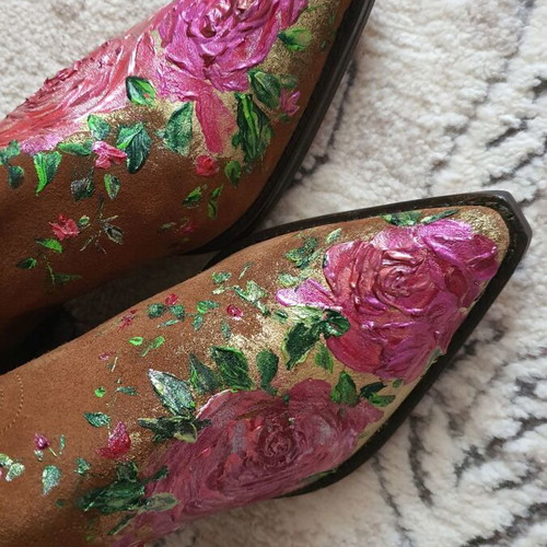 Hand-painted boots new, genuine leather, size 37, brown