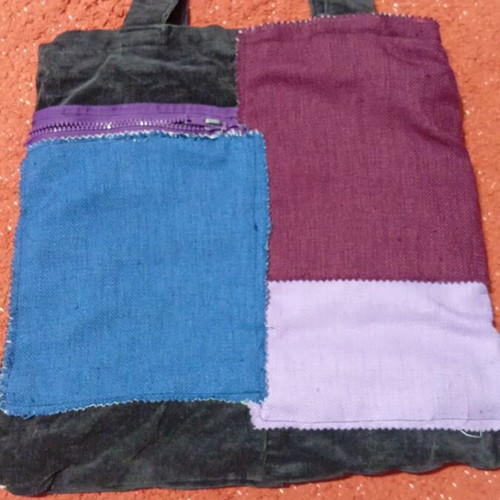 Boho Patchwork Tote Bag used, shoulder, black and purple
