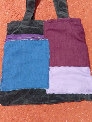 Boho Patchwork Tote Bag used, shoulder, black and purple
