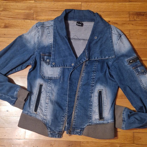 Y2K Biker Denim Jacket Bench used, blue, size L