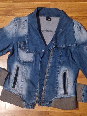 Y2K Biker Denim Jacket Bench used, blue, size L