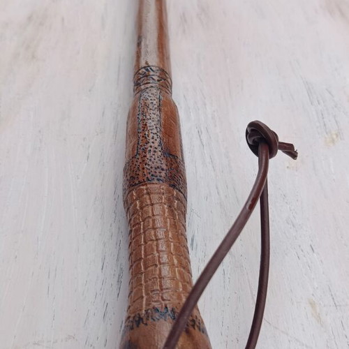 Handmade hiking stick used, almond wood with carving and pyrography