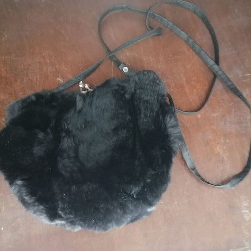 Black Evening Clutch Bag with Synthetic Fur like new
