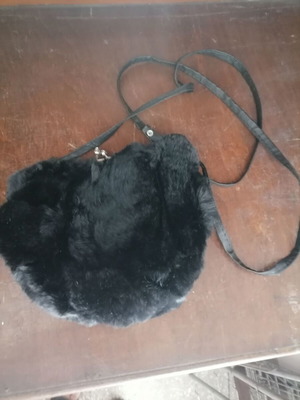 Black Evening Clutch Bag with Synthetic Fur like new