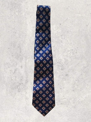 Vintage patterned tie used, navy blue with pattern