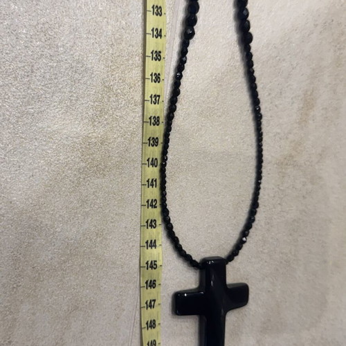 Vintage necklace cross made of obsidian like new, 1.5 m length