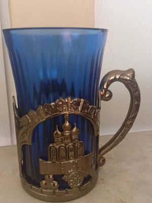 Vintage Russian Podstacannik Glass from Moscow cobalt blue, like new