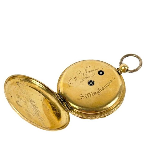 Gold 18 ct Pocket Watch used, solid 18K, 19th century