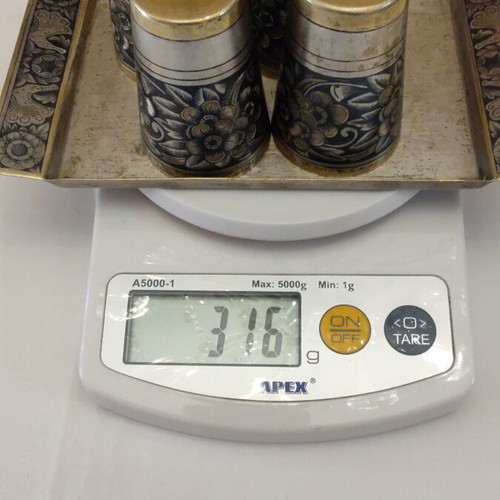 Russian Silver Zolotniki Shot Glass Set with Tray like new