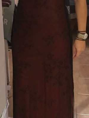 Women's dress set used, burgundy with black muslin and velvet coat