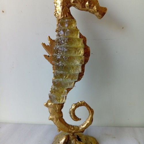 Bronze seahorse sculpture with crystals by Kyriakos Cirantonis, used