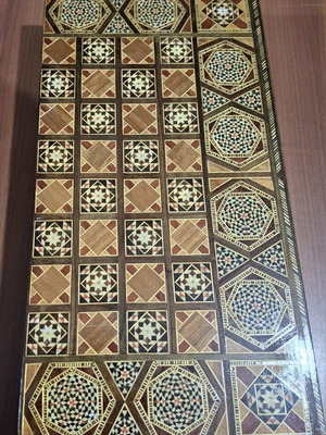 Handmade wooden backgammon with mosaic design like new