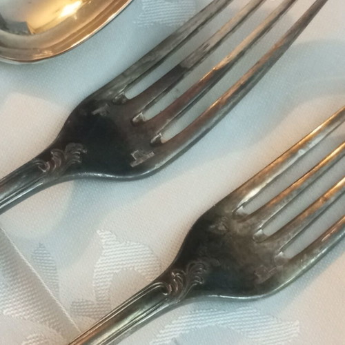 Christofle Marley silver plated forks set 44 pieces used, inox knives