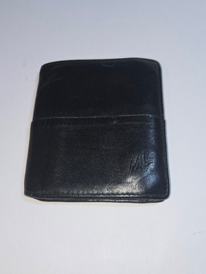 Men's leather wallet used, black with multiple compartments