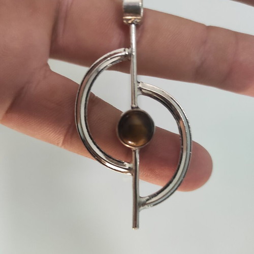 Ethnic necklace with tiger's eye stone silver plated, new, 45 cm chain
