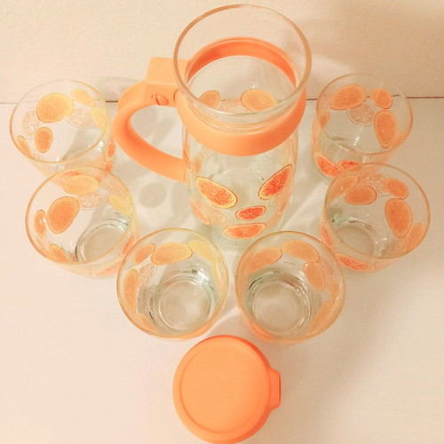 Glass pitcher set with lid and 6 glasses new