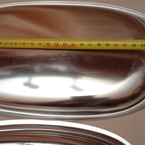 Stainless Steel Serving Trays used, set of 2, one Corona