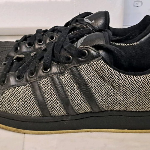 Adidas Superstar sneakers used, black with herringbone fabric