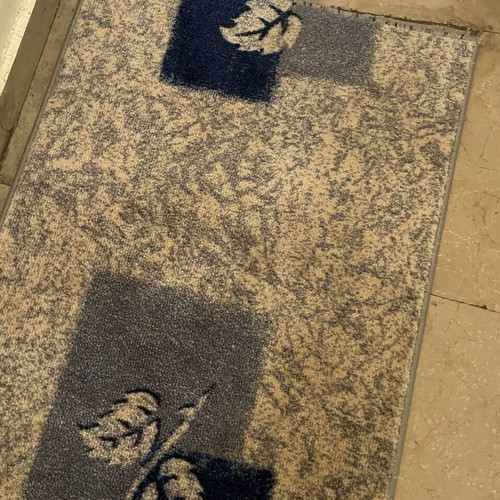 Runner rug used, 3.00 x 0.67 m, gray and blue leaf design