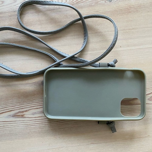 iPhone 11 phone case like new with neck strap and button closure, grey
