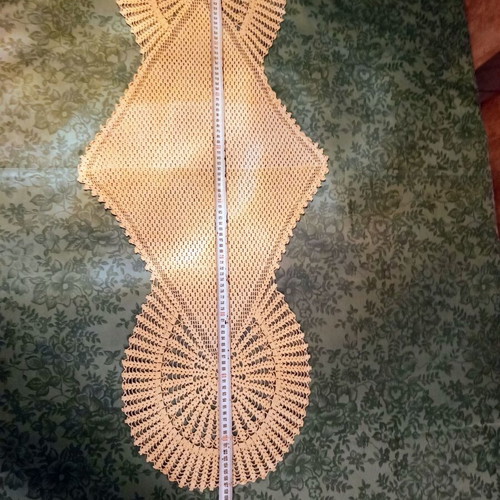 Handmade Crochet Table Runner used, 108x44 cm, ecru vintage