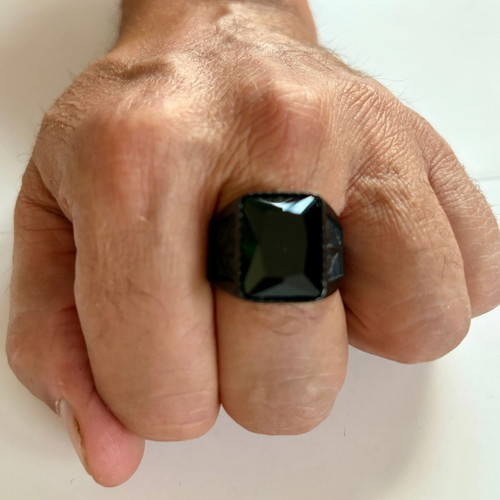 Black Crystal Signet Ring brand new, palm leaf design, 316L stainless steel