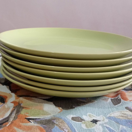 Olive green flat plates set, 7 pcs, 27 cm