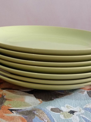 Olive green flat plates set, 7 pcs, 27 cm