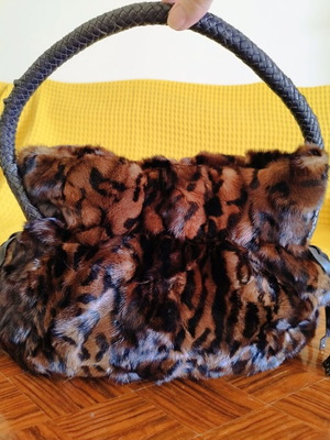 Vintage fur handbag with leopard lining from Kaufman NYC