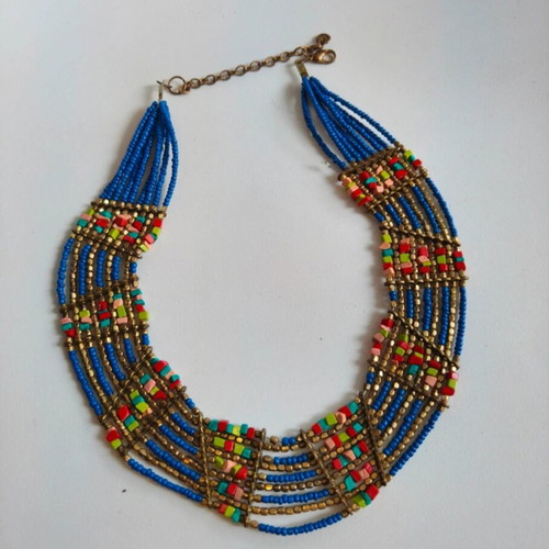 Boho necklace like new with blue and multicolor beads