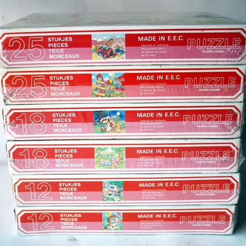 Vintage 80's Kitty Puppy Kids Sarah Kay Fame puzzles sealed, pack of 6