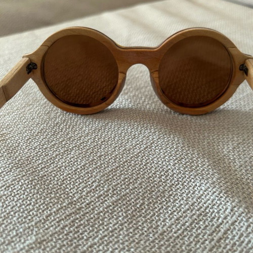 Wooden round sunglasses like new, handmade Greek design