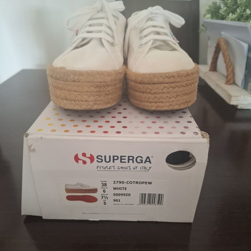 Superga sneakers like new, white with platform sole