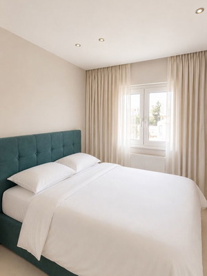 Dark Blue Upholstered Bed with Mattress
