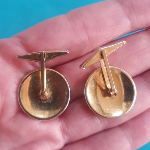 Vintage Damascene Toledo cufflinks used, gold and black